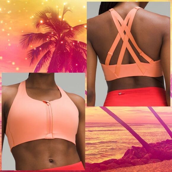 Lululemon Energy Bra High Support Zip-Front High Support 34C NWT coral kiss 💋 - Picture 2 of 7